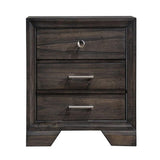 Benzara 2 Drawer Wooden Nightstand with Metal Bar and Knob Pulls, Dark Brown BM215428 Brown Solid Wood BM215428