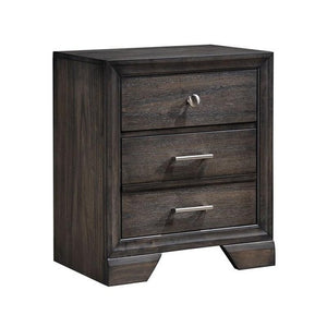 Benzara 2 Drawer Wooden Nightstand with Metal Bar and Knob Pulls, Dark Brown BM215428 Brown Solid Wood BM215428