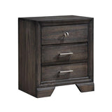 2 Drawer Wooden Nightstand with Metal Bar and Knob Pulls, Dark Brown