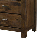 Benzara 2 Drawer Wooden Nightstand with Metal Bars and Corner Brackets, Brown BM215429 Brown Solid Wood BM215429