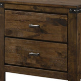 Benzara 2 Drawer Wooden Nightstand with Metal Bars and Corner Brackets, Brown BM215429 Brown Solid Wood BM215429