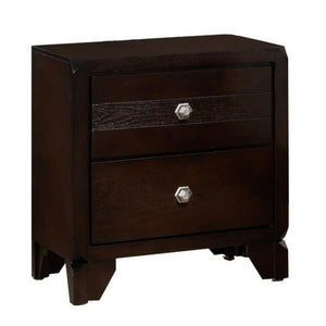 Benzara 2 Drawer Wooden Nightstand with Hexagonal Knobs and Chamfered Feet, Brown BM215430 Brown Solid Wood BM215430