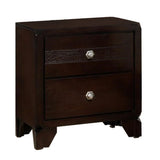 2 Drawer Wooden Nightstand with Hexagonal Knobs and Chamfered Feet, Brown