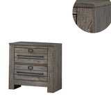 Benzara 2 Drawer Wooden Nightstand with Metal Bar Pulls and Sled Base, Gray BM215432 Gray Solid Wood BM215432