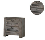 Benzara 2 Drawer Wooden Nightstand with Metal Bar Pulls and Sled Base, Gray BM215432 Gray Solid Wood BM215432