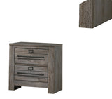 Benzara 2 Drawer Wooden Nightstand with Metal Bar Pulls and Sled Base, Gray BM215432 Gray Solid Wood BM215432