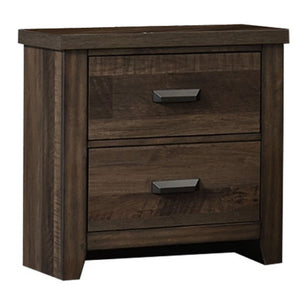 Benzara 2 Drawer Wooden Nightstand with Grain Details and Metal Handles, Brown BM215446 Brown Solid Wood BM215446