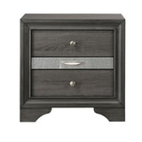 Benzara 2 Drawer Nightstand with Faux Diamond Front Pull Out Tray, Brown BM215448 Brown Solid Wood BM215448