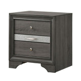 Benzara 2 Drawer Nightstand with Faux Diamond Front Pull Out Tray, Brown BM215448 Brown Solid Wood BM215448