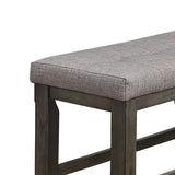 Benzara Wooden Counter Height Bench with Fabric Upholstered Seat, Brown and Gray BM215451 Brown and Gray Solid Wood and Fabric BM215451