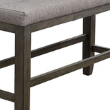 Benzara Wooden Counter Height Bench with Fabric Upholstered Seat, Brown and Gray BM215451 Brown and Gray Solid Wood and Fabric BM215451