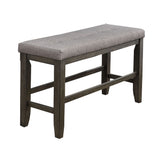 Benzara Wooden Counter Height Bench with Fabric Upholstered Seat, Brown and Gray BM215451 Brown and Gray Solid Wood and Fabric BM215451