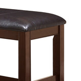 Benzara Wooden Counter Height Bench with Leatherette Seat, Brown BM215452 Brown Solid Wood and Leatherette BM215452