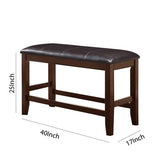 Benzara Wooden Counter Height Bench with Leatherette Seat, Brown BM215452 Brown Solid Wood and Leatherette BM215452