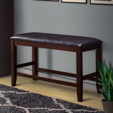 Benzara Wooden Counter Height Bench with Leatherette Seat, Brown BM215452 Brown Solid Wood and Leatherette BM215452