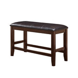 Benzara Wooden Counter Height Bench with Leatherette Seat, Brown BM215452 Brown Solid Wood and Leatherette BM215452