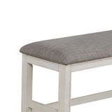 Benzara Wooden Counter Height Bench with Fabric Upholstered Seat, White and Gray BM215455 White and Gray Solid Wood and Fabric BM215455