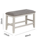 Benzara Wooden Counter Height Bench with Fabric Upholstered Seat, White and Gray BM215455 White and Gray Solid Wood and Fabric BM215455