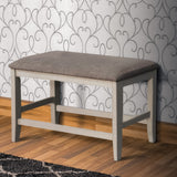 Benzara Wooden Counter Height Bench with Fabric Upholstered Seat, White and Gray BM215455 White and Gray Solid Wood and Fabric BM215455