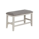 Benzara Wooden Counter Height Bench with Fabric Upholstered Seat, White and Gray BM215455 White and Gray Solid Wood and Fabric BM215455