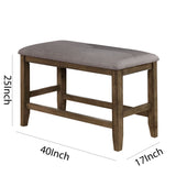 Benzara Counter Height Wooden Bench with Fabric Upholstered Seat, Brown and Gray BM215456 Brown and Gray Solid Wood and Fabric BM215456