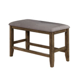 Benzara Counter Height Wooden Bench with Fabric Upholstered Seat, Brown and Gray BM215456 Brown and Gray Solid Wood and Fabric BM215456