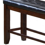 Benzara Counter Height Bench with Button Tufted Leatherette Seat, Black and Brown BM215458 Black and Brown Solid Wood and Leatherette BM215458