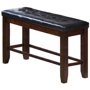 Benzara Counter Height Bench with Button Tufted Leatherette Seat, Black and Brown BM215458 Black and Brown Solid Wood and Leatherette BM215458