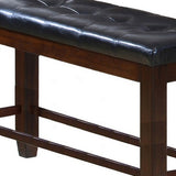 Benzara Counter Height Bench with Button Tufted Leatherette Seat, Black and Brown BM215458 Black and Brown Solid Wood and Leatherette BM215458