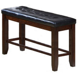 Benzara Counter Height Bench with Button Tufted Leatherette Seat, Black and Brown BM215458 Black and Brown Solid Wood and Leatherette BM215458