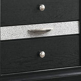 Benzara 2 Drawer Nightstand with Faux Diamond Front Pull Out Tray, Black BM215463 Black Solid Wood BM215463