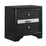 Benzara 2 Drawer Nightstand with Faux Diamond Front Pull Out Tray, Black BM215463 Black Solid Wood BM215463