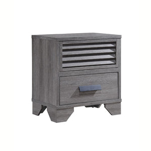 Benzara 2 Drawer Wooden Nightstand with Shutter Design and Bracket Legs, Gray BM215464 Gray Solid Wood BM215464