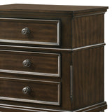 Benzara 3 Drawer Wooden Nightstand with Molded Details and Metal Knobs, Brown - BM215468 BM215468 Brown Solid Wood BM215468