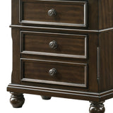 Benzara 3 Drawer Wooden Nightstand with Molded Details and Metal Knobs, Brown - BM215468 BM215468 Brown Solid Wood BM215468