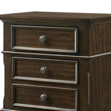 Benzara 3 Drawer Wooden Nightstand with Molded Details and Metal Knobs, Brown - BM215468 BM215468 Brown Solid Wood BM215468