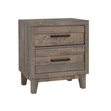 Benzara 2 Drawer Wooden Nightstand with Plank Style Fronts and Bar Handles, Brown - BM215470 BM215470 Brown Solid Wood BM215470