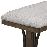 Benzara Counter Height Fabric Upholstered Bench with Trestle Base, Brown and Gray BM215472 Brown and Gray Solid Wood, Metal and Fabric BM215472