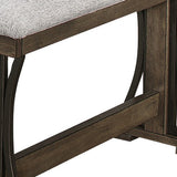 Benzara Counter Height Fabric Upholstered Bench with Trestle Base, Brown and Gray BM215472 Brown and Gray Solid Wood, Metal and Fabric BM215472