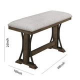 Benzara Counter Height Fabric Upholstered Bench with Trestle Base, Brown and Gray BM215472 Brown and Gray Solid Wood, Metal and Fabric BM215472