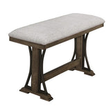 Benzara Counter Height Fabric Upholstered Bench with Trestle Base, Brown and Gray BM215472 Brown and Gray Solid Wood, Metal and Fabric BM215472