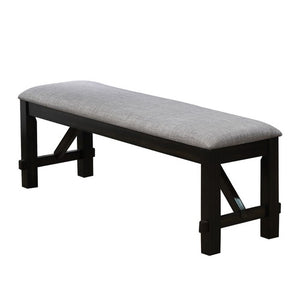 Benzara Dual Tone Fabric Upholstered Bench with Block Legs, Black and Light Gray BM215473 Black and Gray Solid Wood and Fabric BM215473