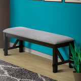 Benzara Dual Tone Fabric Upholstered Bench with Block Legs, Black and Light Gray BM215473 Black and Gray Solid Wood and Fabric BM215473