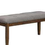 Benzara Nailhead Trim Fabric Upholstered Bench with Button Tufting, Brown and Gray BM215474 Brown and Gray Solid Wood and Fabric BM215474