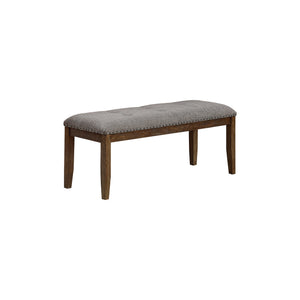 Benzara Nailhead Trim Fabric Upholstered Bench with Button Tufting, Brown and Gray BM215474 Brown and Gray Solid Wood and Fabric BM215474