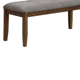 Benzara Nailhead Trim Fabric Upholstered Bench with Button Tufting, Brown and Gray BM215474 Brown and Gray Solid Wood and Fabric BM215474