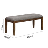 Benzara Nailhead Trim Fabric Upholstered Bench with Button Tufting, Brown and Gray BM215474 Brown and Gray Solid Wood and Fabric BM215474