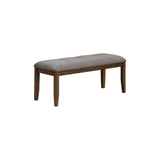 Benzara Nailhead Trim Fabric Upholstered Bench with Button Tufting, Brown and Gray BM215474 Brown and Gray Solid Wood and Fabric BM215474