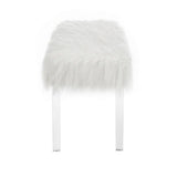 Benzara Contemporary Bench with Faux Fur Seat and Acrylic Legs, White and Clear BM215475 White and Clear Solid Wood, Acrylic and Faux Fur BM215475