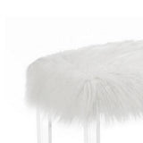 Benzara Contemporary Bench with Faux Fur Seat and Acrylic Legs, White and Clear BM215475 White and Clear Solid Wood, Acrylic and Faux Fur BM215475